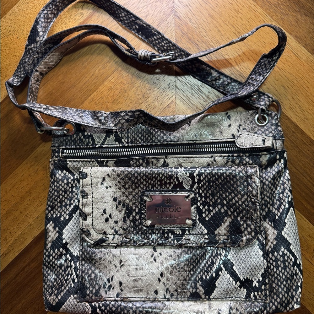 Nicole by Nicole Miller Animal Print Clutch Handbag  11" X 9" Multiple Pockets